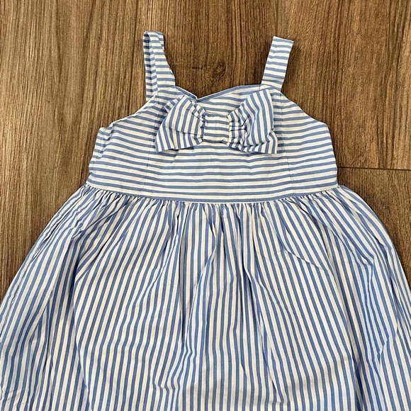 Janie and Jack Girls 6 Blue and White Striped Bow Summer Dress - Picture 3 of 7